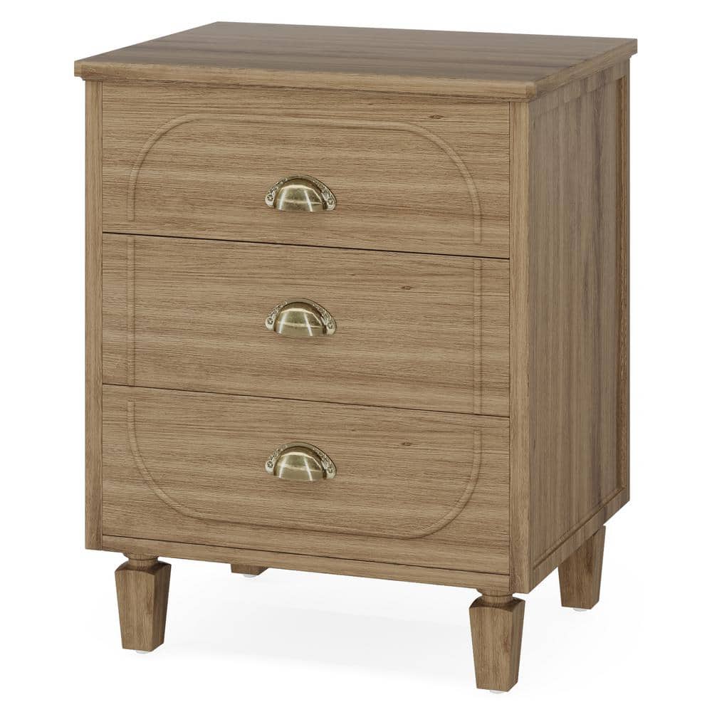 BYBLIGHT Fenley 3Drawer Light Brown Wood Nightstand MidCentury