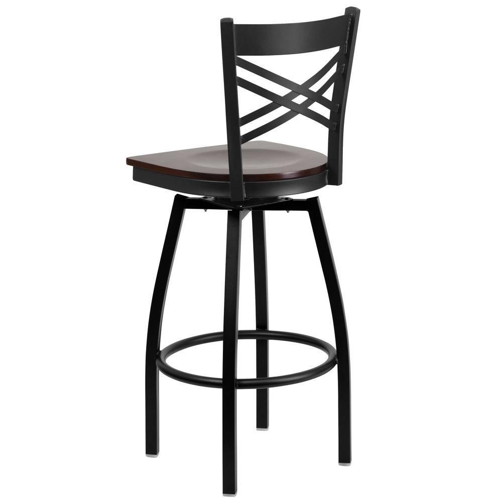 Hercules Series 'X' Back Swivel Barstool with Walnut Wood Seat