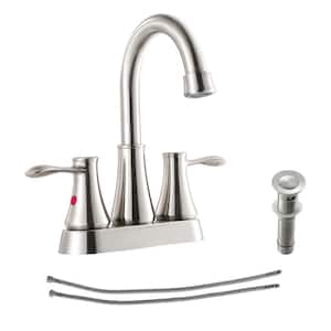 High Arc 4 in. Centerset Double Handle Bathroom Sink Faucet with Drain Kit Included in Brushed Nickel