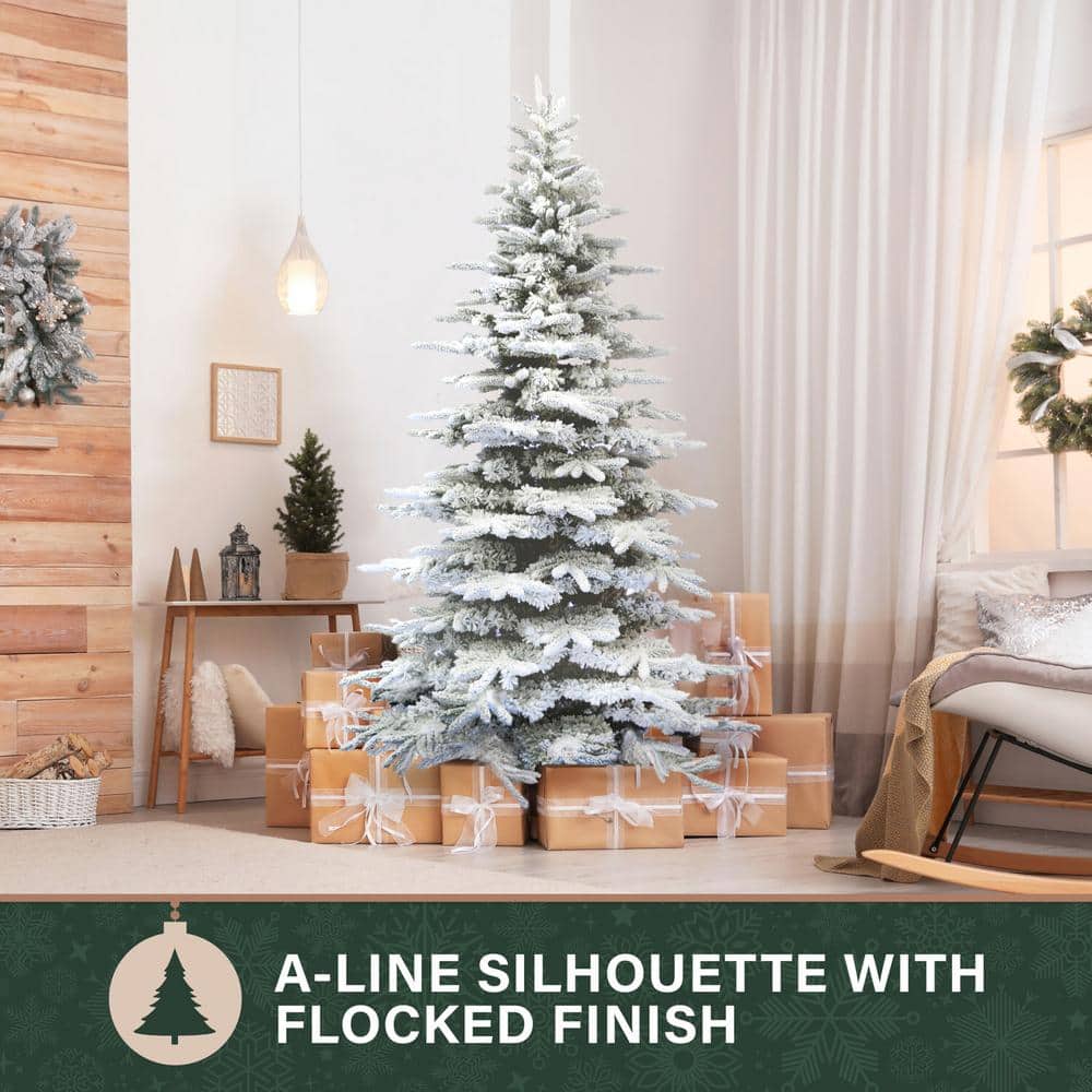 6.5 ft Flocked Pine Valley Artificial Christmas Tree with Snow Finish