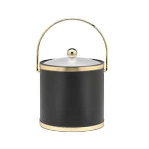 Sophisticates 3 Qt. Black w/Polished Brass Ice Bucket with Bale Handle, Acrylic Cover