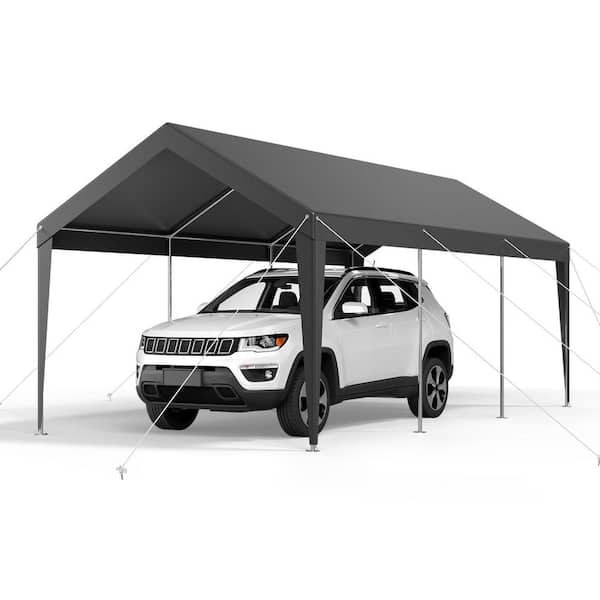Carport, 10 x 20 FT. Outdoor Car Canopy, Potable Carport, Heavy Duty Galvanized Car Shelter, UV-Resistant, Grey