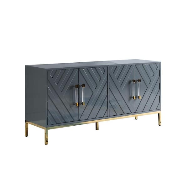 Best Master Furniture Leilani 64 in. Grey High Gloss Lacquer Finish Sideboard