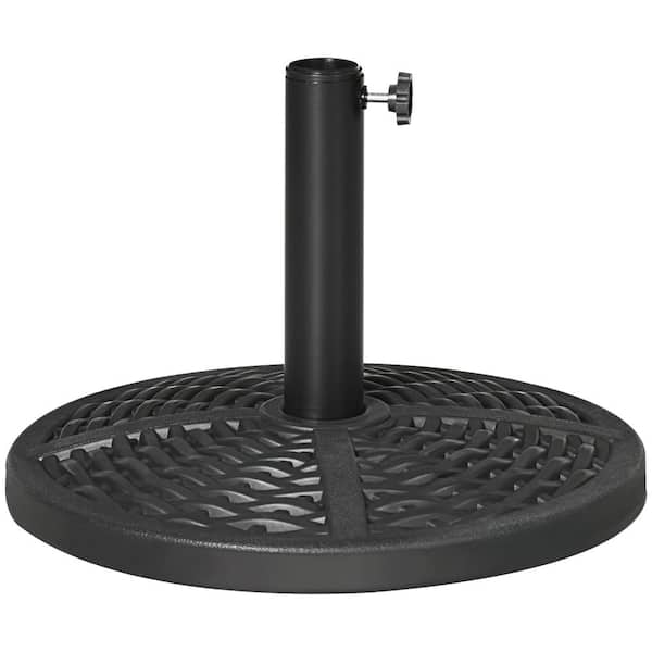 21 lbs. Black Round HDPE Heavy Duty Market Umbrella Base with Rattan Design, Hand-Turn Knob, Cement Filled