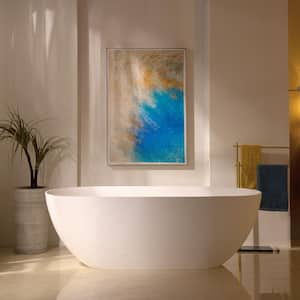 61-1/4 in. L x 30-3/4 in. W Luxury Solid Surface Stone Resin Freestanding Soaking Bathtub With Center Drain in White