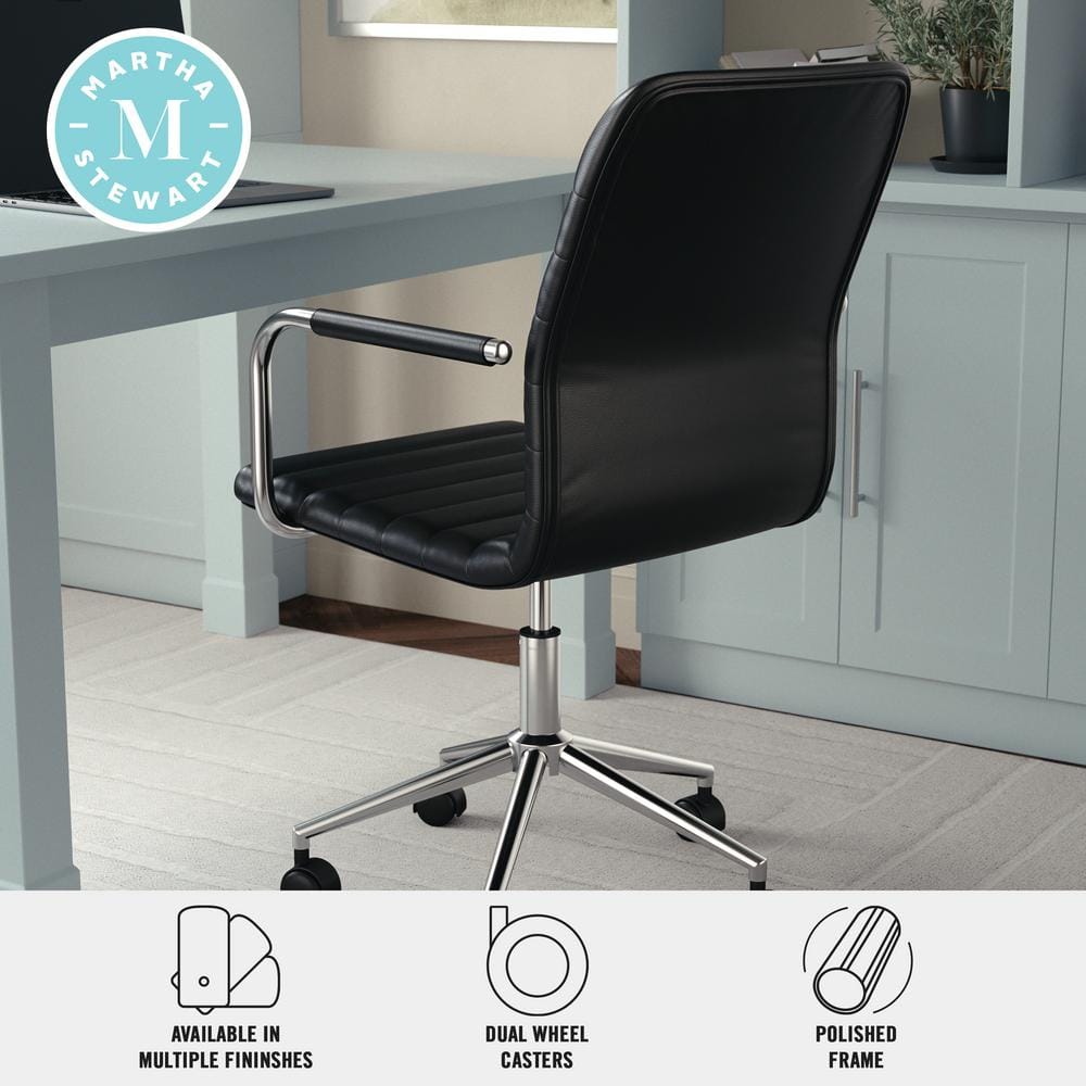Black Faux Leather Executive Swivel Office Chair with Polished Nickel Frame