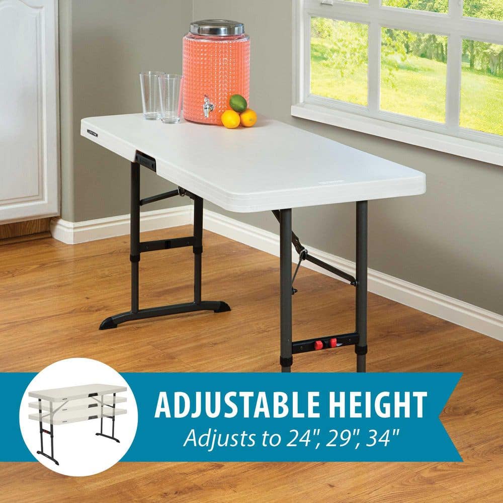 4-Foot Adjustable Height Almond Plastic Folding Table