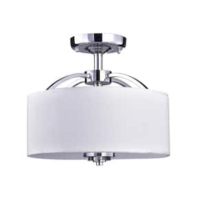 Plana 11 in. 3-Light White Semi-Flush Mount with White Fabric Shade and No Bulbs Included for Dining/Living Room