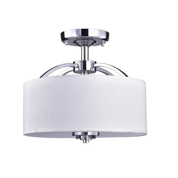 GREENVILLE SIGNATURE Plana 11 in. 3-Light White Semi-Flush Mount with White Fabric Shade and No Bulbs Included for Dining/Living Room