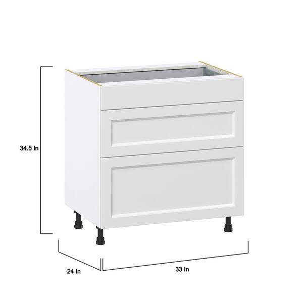 J COLLECTION Alton Painted 33 in. W x 34.5 in. H x 24 in. D in White Shaker Assembled Base Kitchen Cabinet with 3-Drawers
