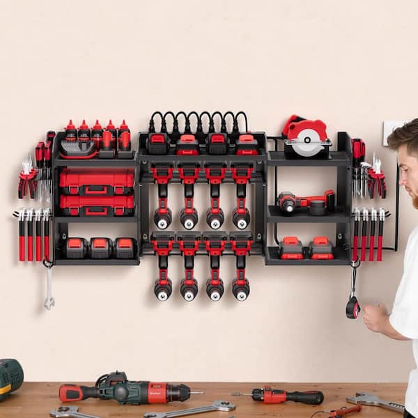 Power Tool Organizer with Charging Station, 3-Layer Power Tool Battery Storage Rack with 5.58 ft. 8.66 in. Width