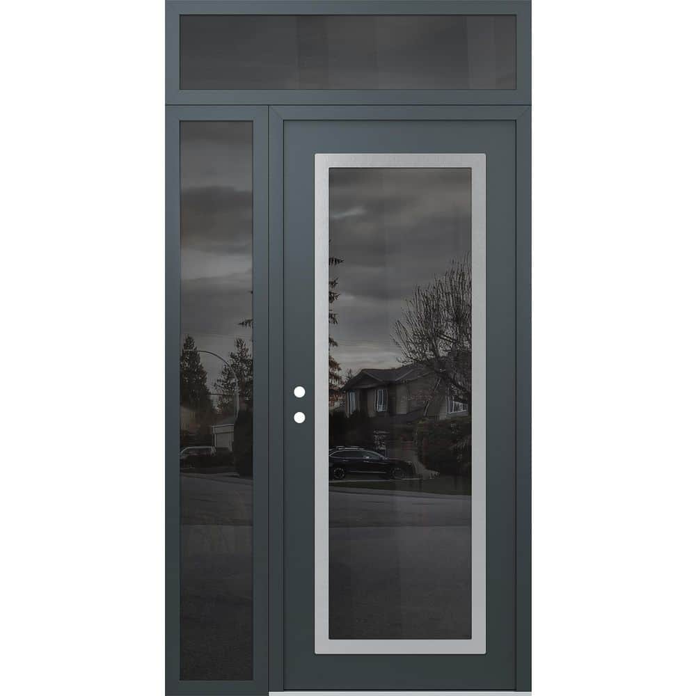 C1 52 in. x 96 in. Silver P Right-Hand/Inswing Mirrored Glass Anth/Anth Sidelite+Transom Steel Prehung Front Door price history on PriceWatchPro