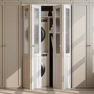 48 in. x 80 in. 1/2 Lite Tempered Kasumi Ripple Glass Solid Core White Finished Closet MDF Bifold Door with Hardware