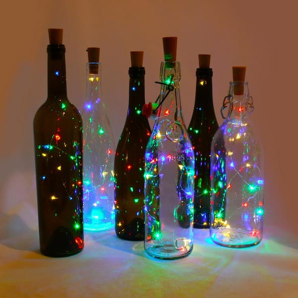 LUMABASE 19 in. 10 Light LED Multi-Color Wine Cork with Battery