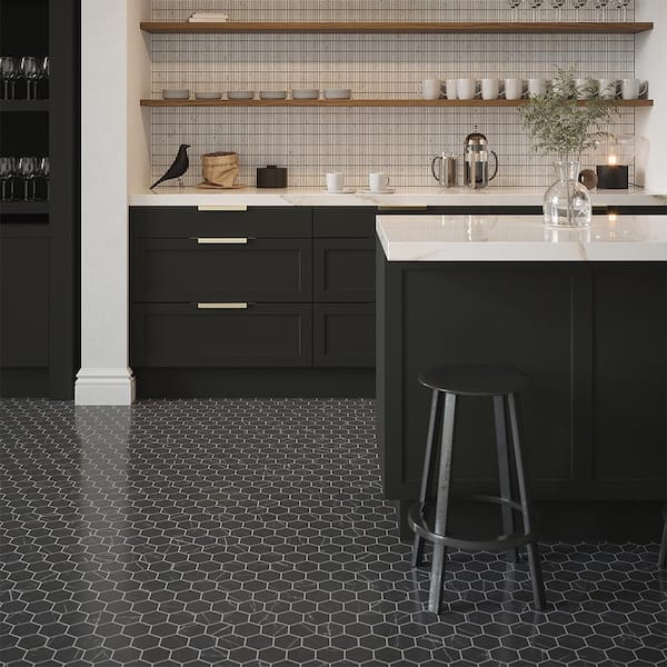 Jeffrey Court Midnight Hex Black 10.875 in. x 9.5 in. Honed Marble