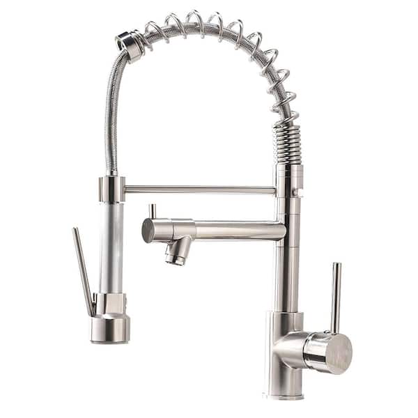 Single Handle High Arc Pull Out Sprayer Kitchen Faucet in Brushed Nickel