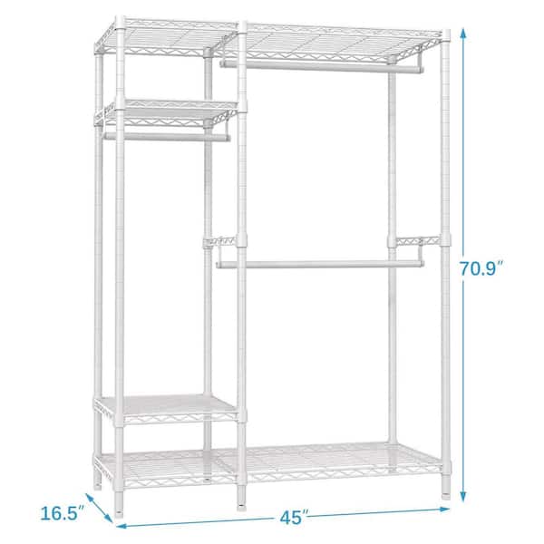 White Metal Garment Clothes Rack with Shelves 74.8 in. W x 76.8 in. H rack-554  - The Home Depot