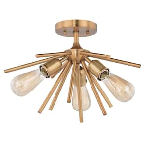 Estelle 17 in. W Brass Mid-Century Modern Sputnik Semi-Flush Mount Ceiling Light