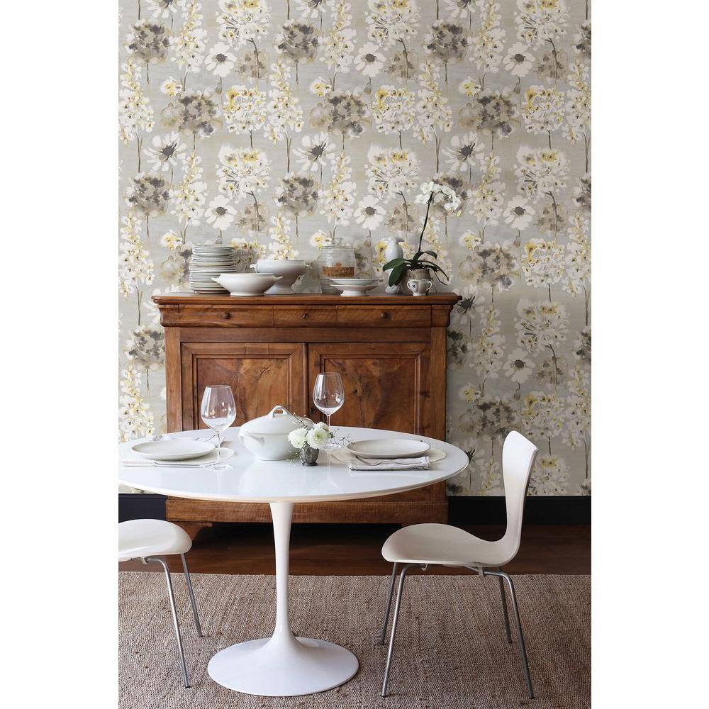 Marilla Grey and Yellow Watercolor Floral Vinyl Wallpaper