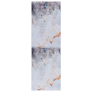 Tacoma Gray/Beige 3 ft. x 8 ft. Machine Washable Abstract Watercolor Runner Rug