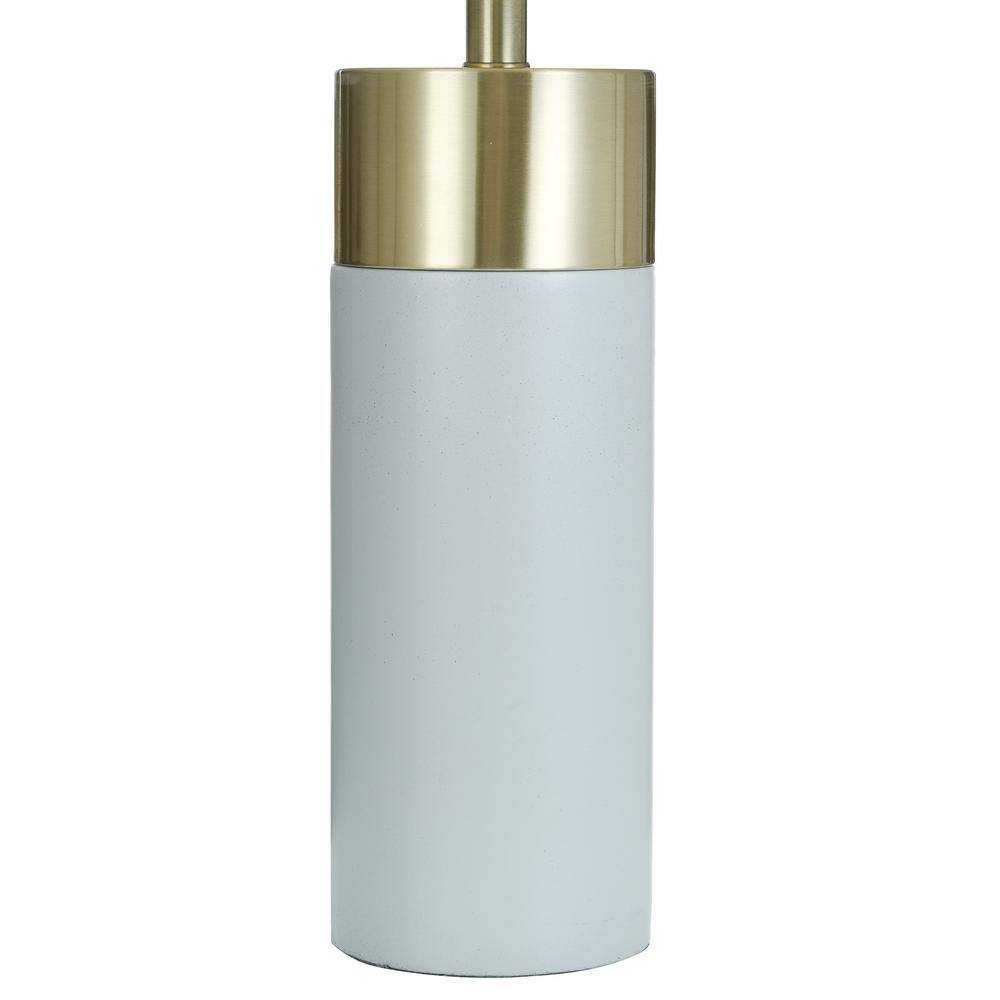 White Concrete and Brass Table Lamp with Drum Shade