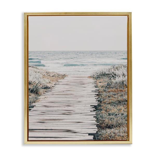 Rugged Beach Path by LSR Design Studio Gold Floater Frame Coastal Graphic Art Print 31 in. x 25 in.