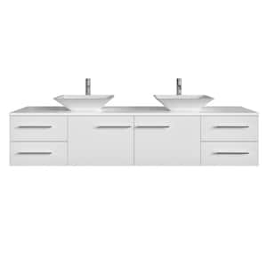 Totti Wave 72 in. W x 16 in. D x 22 in. H Double Bathroom Vanity in White with White Glassos Top with White Sinks