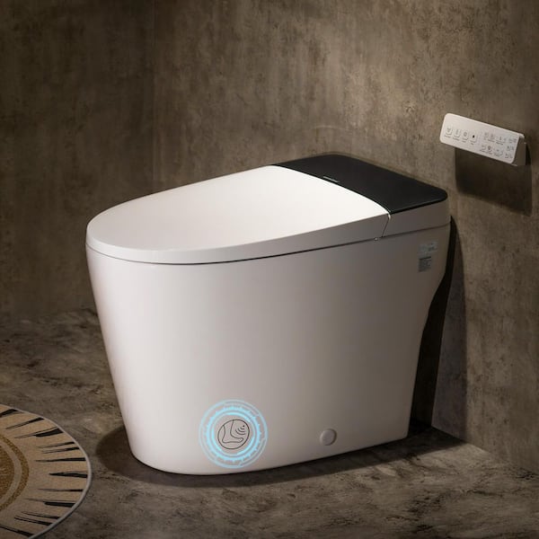 Low-Pressure Compatible Elongated Electric Bidet Toilet 1.0 GPF in White with Foam Shield, Auto Flush, Foot Sensor