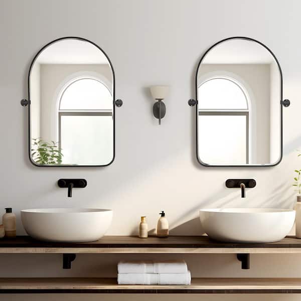 Dovelina 24 in. W x 36 in. H Arched Framed Dimmable Wall Bathroom Vanity Mirror in Black (2-Piece)