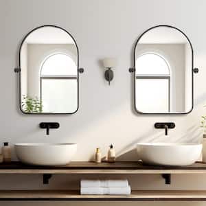 24 in. W x 36 in. H Arched Framed Dimmable Wall Bathroom Vanity Mirror in Black (2-Piece)