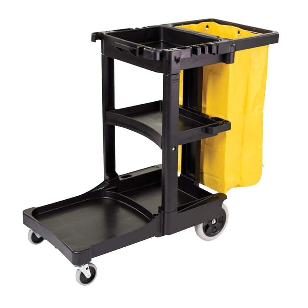 Commercial Janitorial Cleaning Cart 3 Shelf Housekeeping Ultility Cart Vinyl Bag 