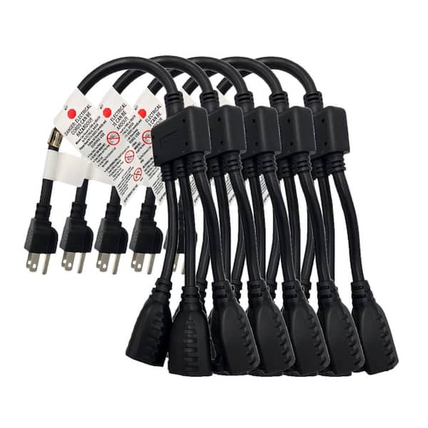 36 in. (3 ft.) 1 to 3 Heavy-Duty 14/AWG 3-Conductors Indoor Power Cord Splitter NEMA 5-15P to 5-15R x 3 Black 5-Pack