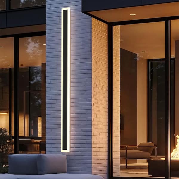 47 in. Black 1-Light Modern Integrated LED Outdoor Wall Light, Waterproof Porch Lantern Sconce for Garden