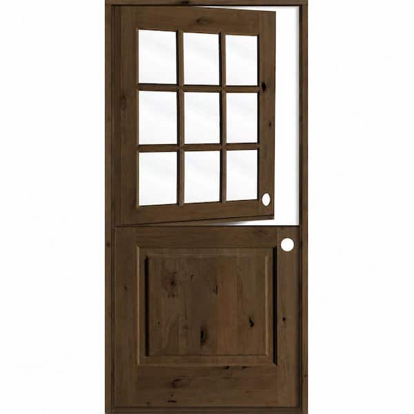 Dutch 36 in. x 80 in. Knotty Alder Left-Hand/Inswing 9 Lite Clear Glass BEHR Espresso Stain Wood Prehung Front Door