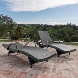 Miller Grey 2-Piece Faux Rattan Outdoor Chaise Lounge with Armrest