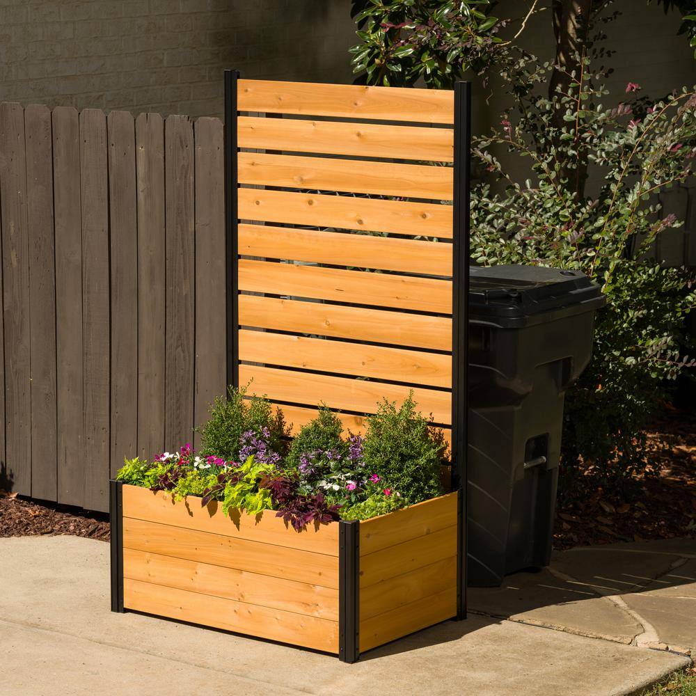 6ft Cedar Privacy Screen with Planter Box for Outdoor Use