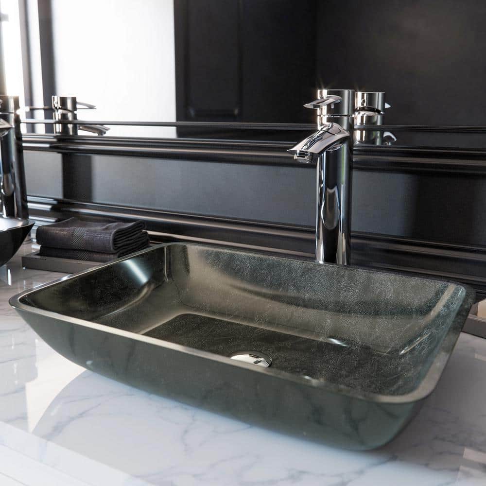 Gray Onyx Rectangular Glass Vessel Sink, 18" x 13"