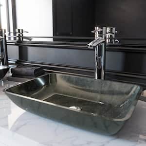 Donatello Artistic Onyx Gray Glass 18 in. L x 13 in. W x 4 in. H Rectangular Vessel Bathroom Sink