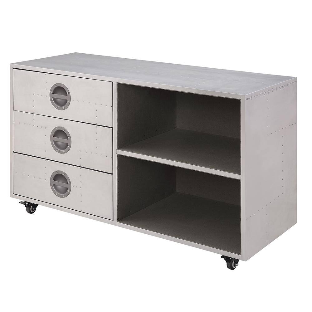 41" Gray Aluminum Industrial Office Cabinet with Wheels