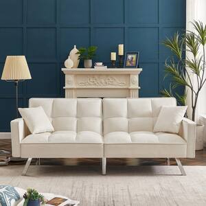 74.41 in. White Velvet 2-Seats Loveseats Velvet Sofa Couch Bed with Armrests and 2 Pillows