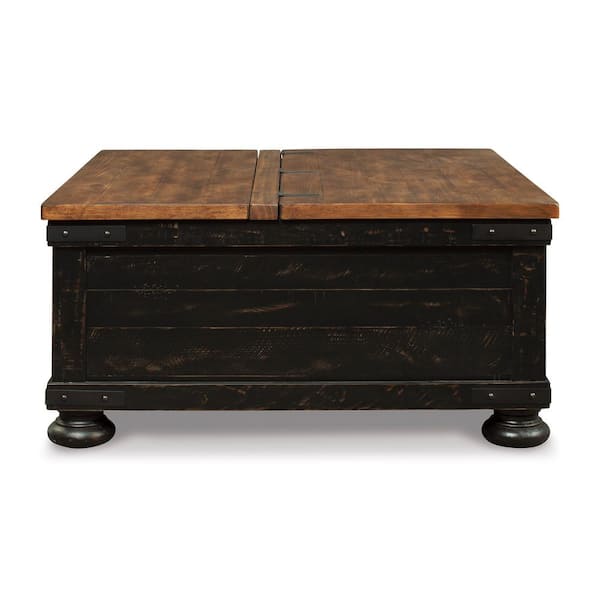 Valebeck 36 in. Black/Brown Square Wood Lift Top Coffee Table