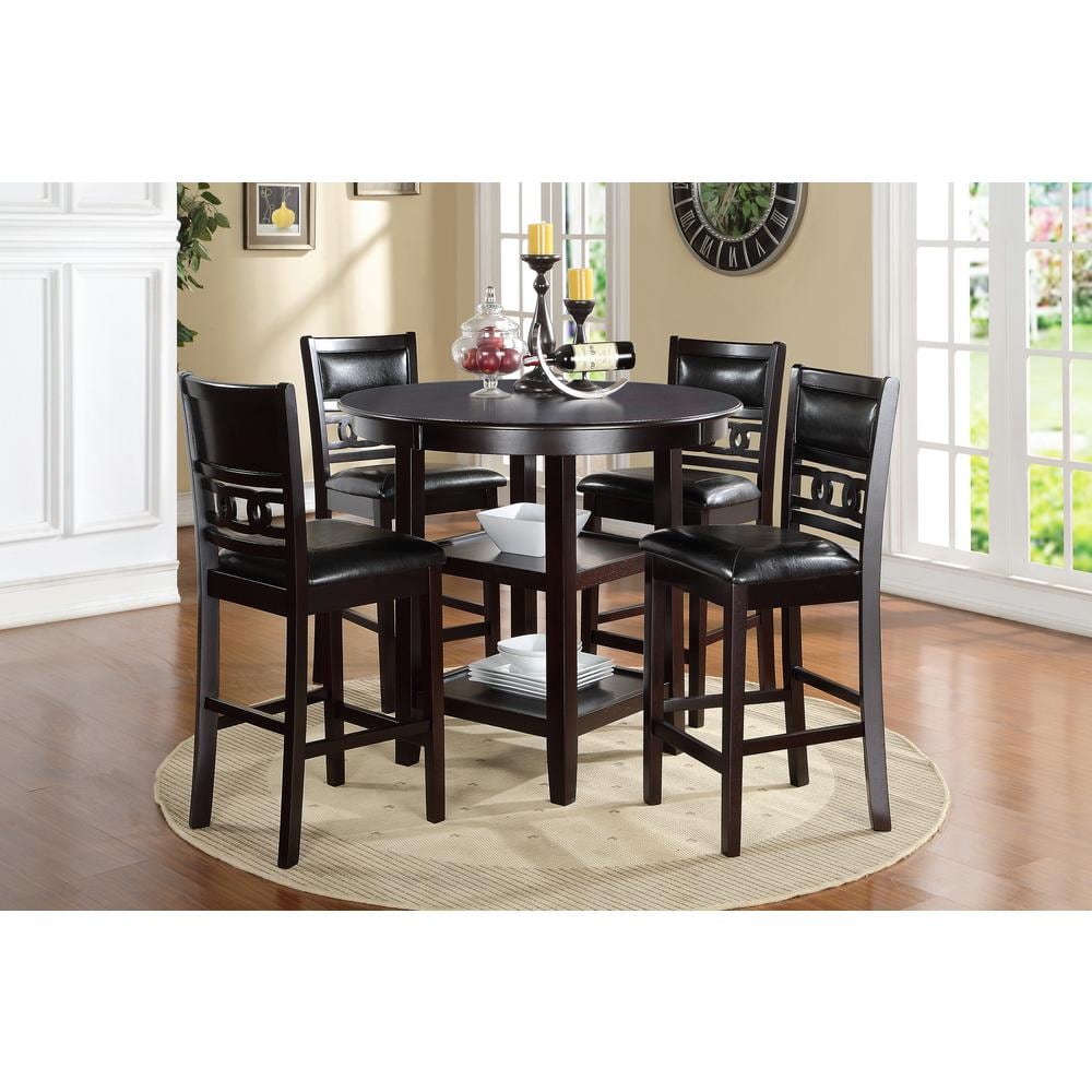 Ebony Round Transitional Wood Pub Table with 4 Chairs