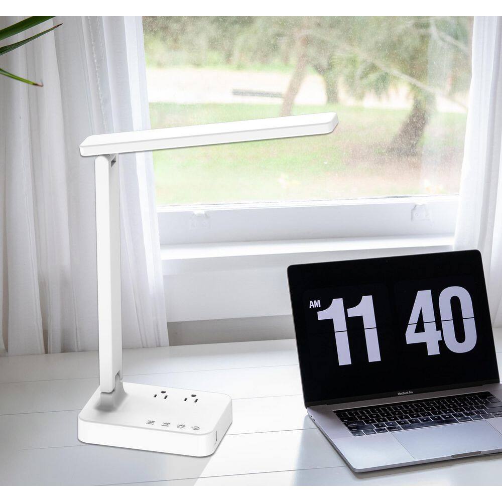 Simple Led Desk Light 1.00in. White Dimmable LED Desk Lamp w/USB Port and Adjustable Lamp ...