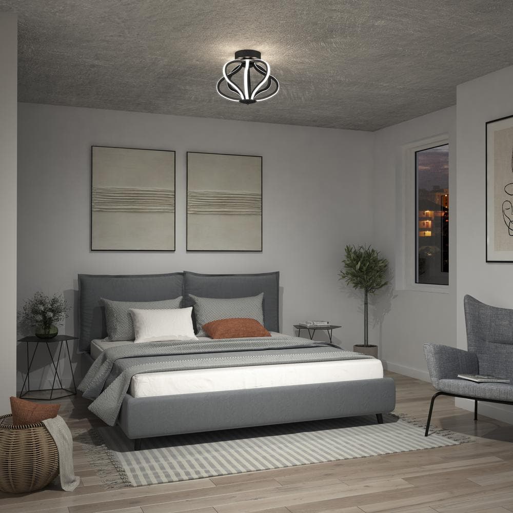 Meridian 12 in. 1-Light Modern Black Integrated LED Flush Mount Ceiling Light Fixture for Kitchen or Bedroom price history on PriceWatchPro