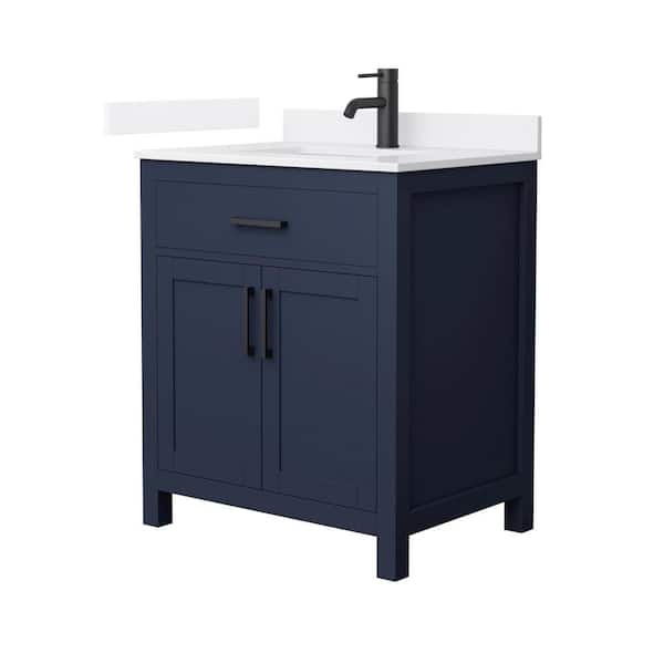 Wyndham Collection Beckett 30 in. Single Freestanding Dark Blue Bath Vanity with White Quartz Top (Assembled)