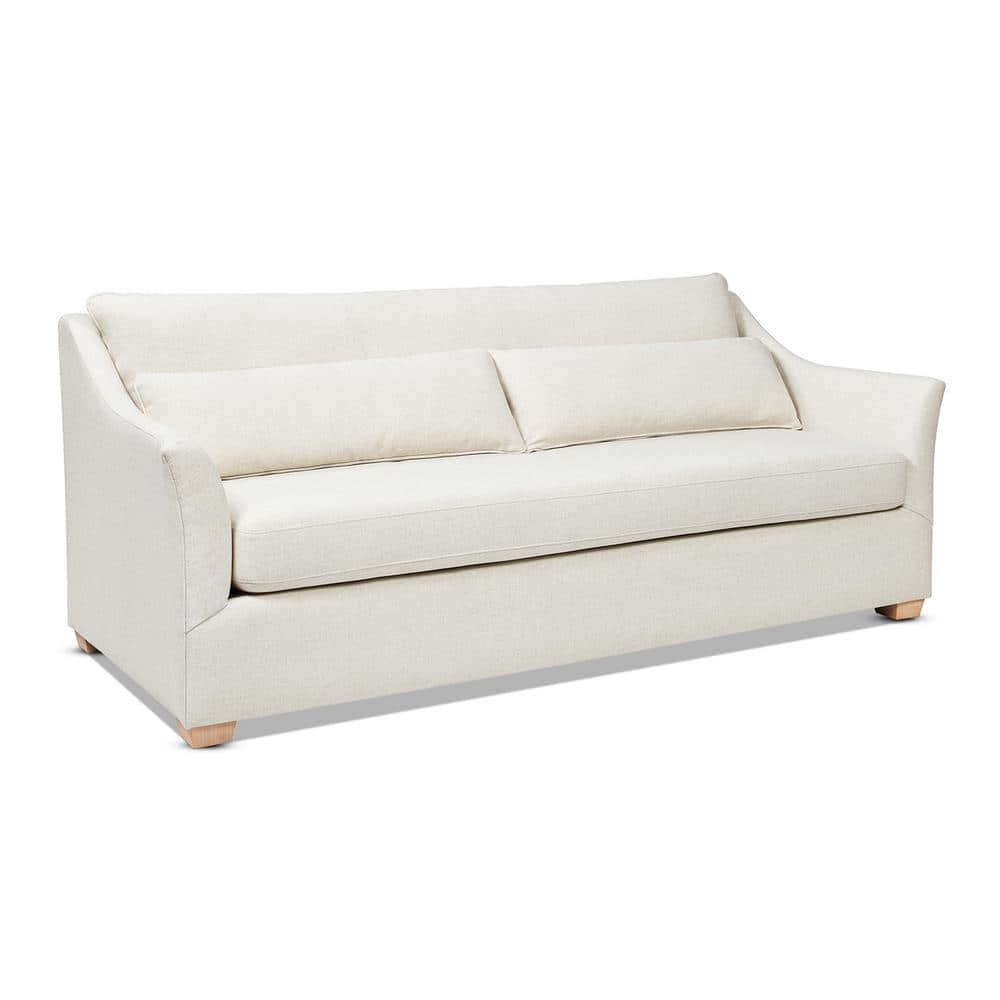 Ada 83" Flared Arm White Linen Sofa with Lumbar Pillows