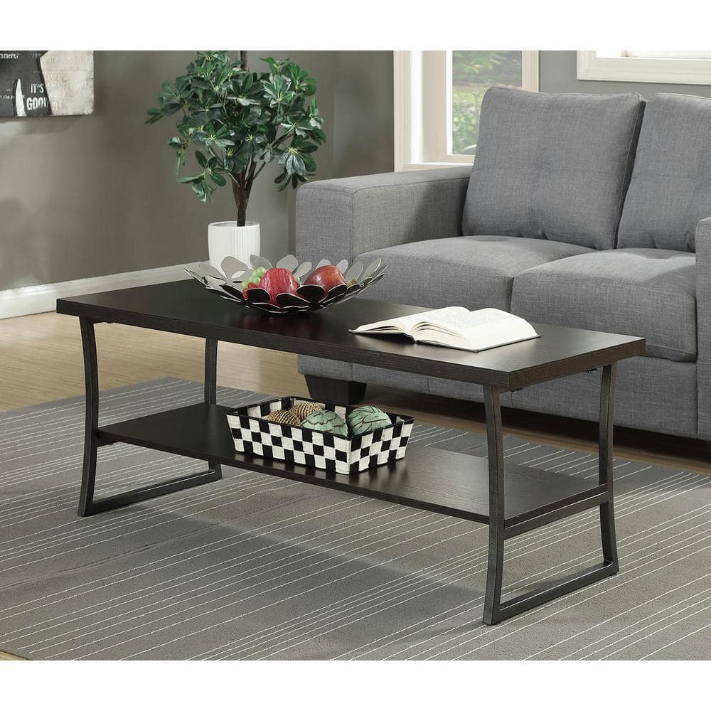 Modern Espresso Rectangular Coffee Table with Slate Gray Frame