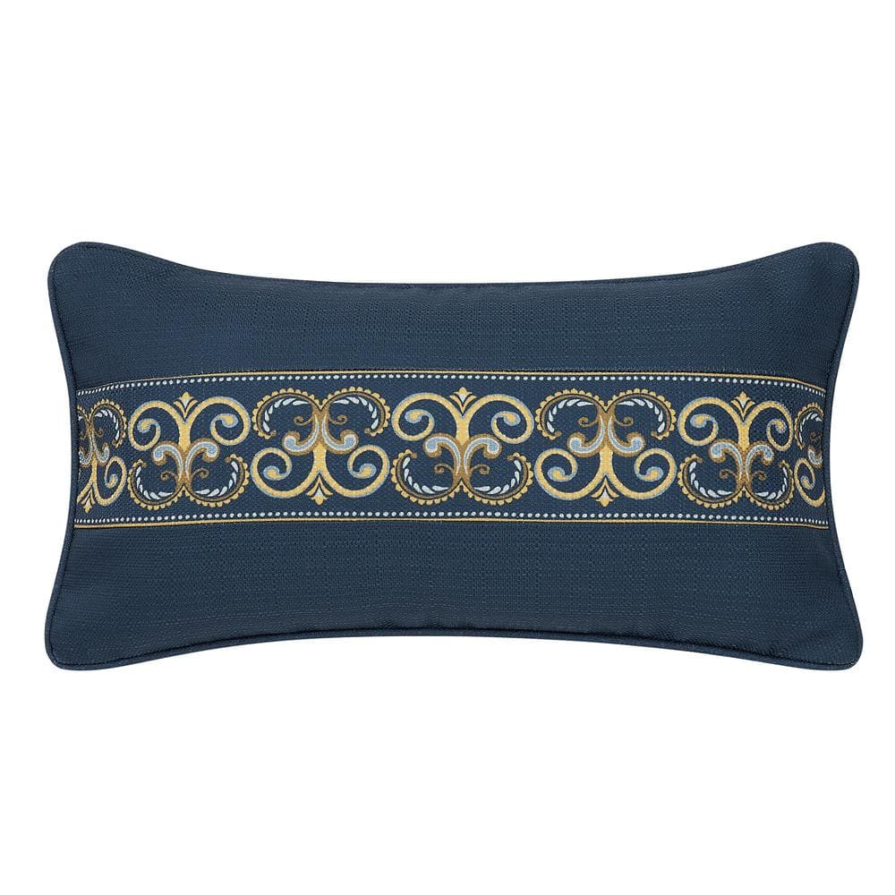 Messina Navy Polyester Medallion Boudoir Decorative Throw Pillow 12 in. L x