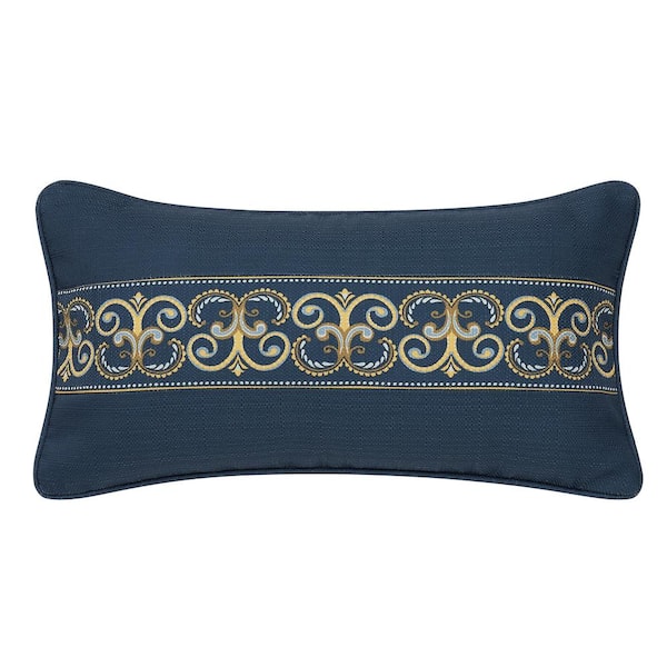 Unbranded Messina Navy Polyester Medallion Boudoir Decorative Throw Pillow 12 in. L x 22 in. W