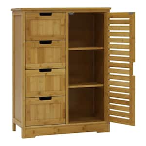 11.9 in. W x 23.7 in. D x 32.5 in. H Yellow Bamboo Linen Cabinet with Drawers and Shelves